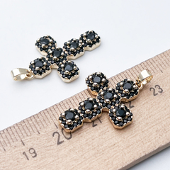 Подвеска Крест, цвет золото, черные фианиты, размер 26*18 мм, цена за 1 шт