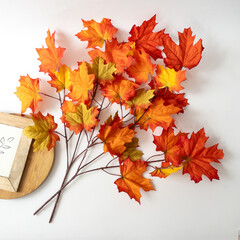 №2 Кленовые листья на ветке Желто-оранжево-зеленые, осенние, 70 см., набор 2 ветки