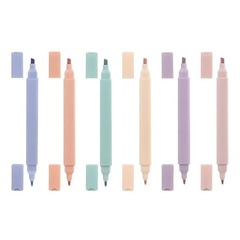 
          Набор текстовыделителей двусторонних, 6 пастельных цветов, маркер для текста с тонким и скошенным наконечником (1 / 5 мм), флуоресцентные на водной основе