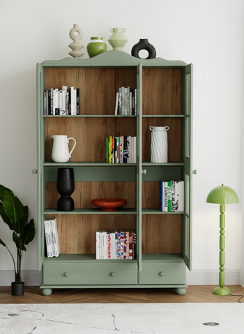 Dipriz Шкаф с витриной Бритта из массива сосны, 3 двери, 113х32х186 см, эвкалипт