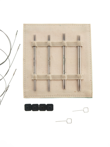 Набор спиц съемных Mindful "Petite Midi" (в наборе: органайзер тканевый, спицы съемные Petite 8 размеров (2мм, 2,25мм, 2,5мм, 2,75мм, длина 10см и 13см) – нержавеющая сталь, тросик Petite 4шт (20см, 30см, 35см, 56см) - нержавеющая сталь с нейлоновым