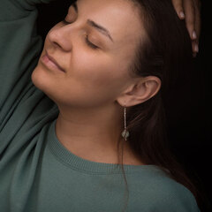 Серьги-протяжки Luna. Серебро, зелёный нефрит.