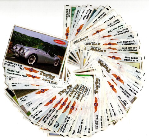 Вкладыши от жвачки Turbo Classic - Турбо Классик с надписью Classic. 56 штук без повторов. Серия 1 - 70