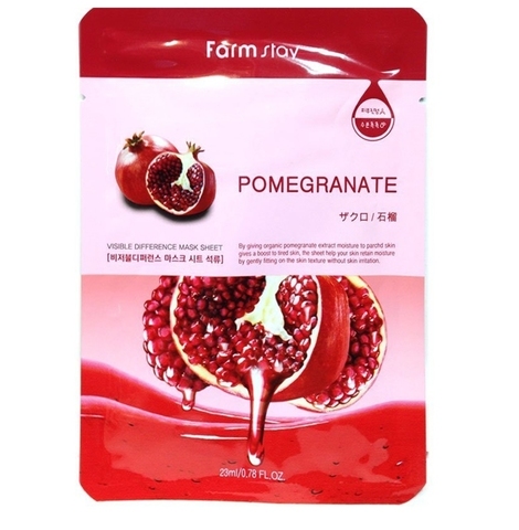 FARMSTAY МАСКА ТКАНЕВАЯ ДЛЯ ЛИЦА С ЭКСТРАКТОМ ГРАНАТА VISIBLE DIFFERENCE POMEGRANATE MASK PACK, 23 ML