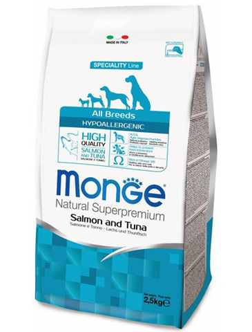 12 кг. MONGE Сухой гипоаллергенный корм для собак с лососем и тунцом Dog Speciality Hypoallergenic Salmone&Tuna
