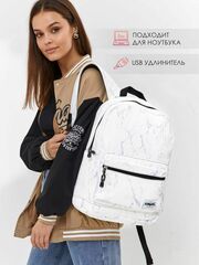 Рюкзак с отделением для ноутбука до 15,6" и USB-портом для зарядки (Белый мрамор)