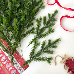 Еловые ветки искусственные, еловые лапки, 9 лапок на ветке, Зеленая, декор зимний, новогодний, 35 см, набор 20 веток