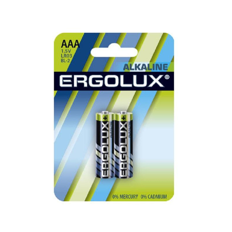 Батарейки Ergolux AAA/LR 03 Alkaline BL-2 (LR 03 BL-2, 1.5В)(2 шт в уп.)