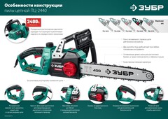 ЗУБР 2400 Вт, 40 см шина, электрическая цепная пила (ПЦ-2440)