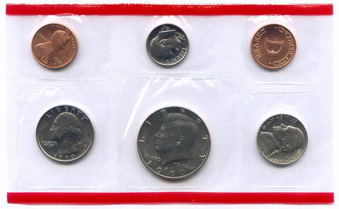 Годовой набор монет США 1990 год. Денвер (D: 5 монет + жетон) в родной запайке. Медно-никель, медь