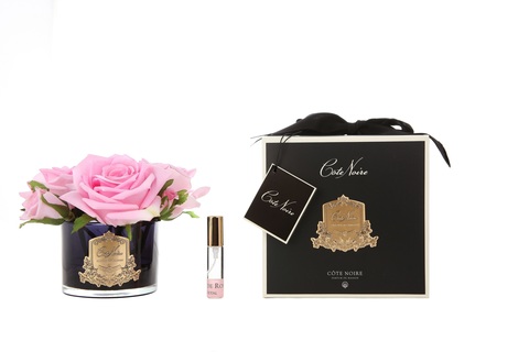 Букет из 5 роз ароматизированный в черной вазе и 1 спрей 17х17х17 Cote Noire Five Rose French Pink