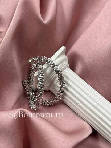 Серьги полукольца рельефные грани серебристые