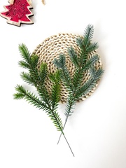 Еловые ветки искусственные, еловые лапки, 9 лапок на ветке, Зеленая, декор зимний, новогодний, 35 см, набор 20 веток