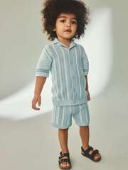 Кардиган вязаный с коротким рукавом и шорты вязаные в комплекте для мальчика Next AA9-516, Голубой