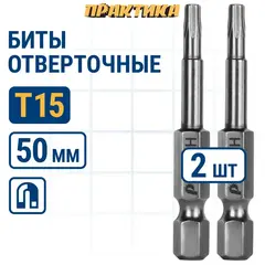 Бита отверточная ПРАКТИКА Профи Torx Tamper-15 х 50мм (2шт) (776-447)