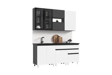 Кухня Техно-6 2,0м (Графит/Белый снег софт/Графит софт NEW)