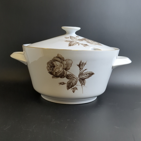 Супница фарфоровая "Чёрная роза", деколь, золочение, клеймо Kahla, Кахла, ГДР, винтаж 1968-1987 гг