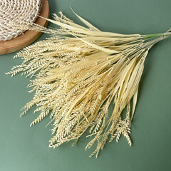 №2 Колосья пшеницы, искусственная зелень, цвет натуральный, букет 43 см, набор 3 букета.