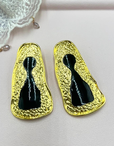 Серьги замочная скважина style SCHIAPARELLI золото/черная эмаль