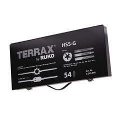 Набор метчиков и плашек M3-M20 54пр HSS-G Terrax by Ruko A245040