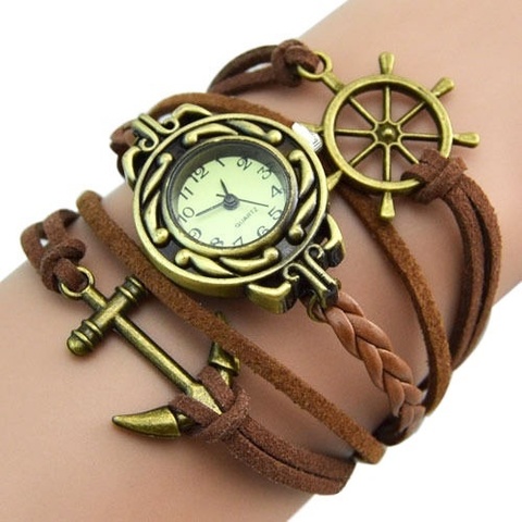 Купить Часы-браслет с якорем и штурвалом (коричневые) в Магазине тельняшек