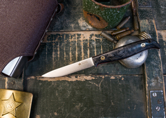 Клубный нож ТОВАРИЩ Elmax (Cryo) Satin Carbon-Red G10 Handle Leather Sheath