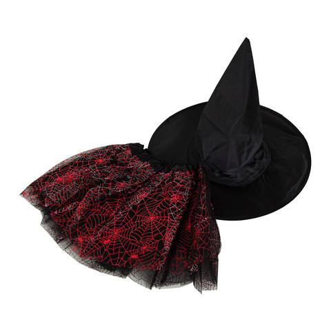 Набор (шляпка и юбочка), Маленькая ведьмочка, Черный/Красный, металлик