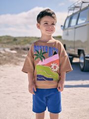 Футболка и шорты в комплекте для мальчика Next E99-873, Светло-коричневый, Синий