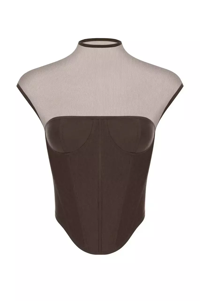 Коричневый корсет из сетки