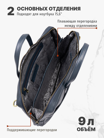 Кожаный портфель универсальный, компактный синего цвета