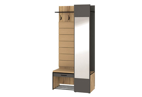 Прихожая Ивару с зеркалом Ольга Лофт 2, Дуб крафт золотой/Темно-серый