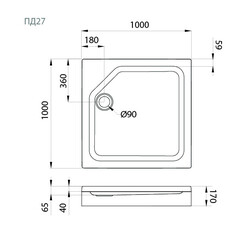 Поддон душевой 100х100 низкий акриловый