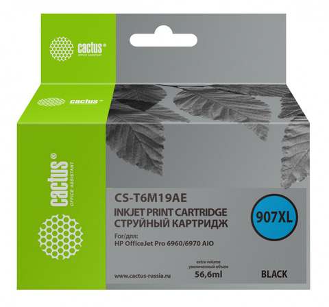 Картридж струйный Cactus CS-T6M19AE №907XL черный (56.6мл) для HP OJP 6950, 6960, 6970