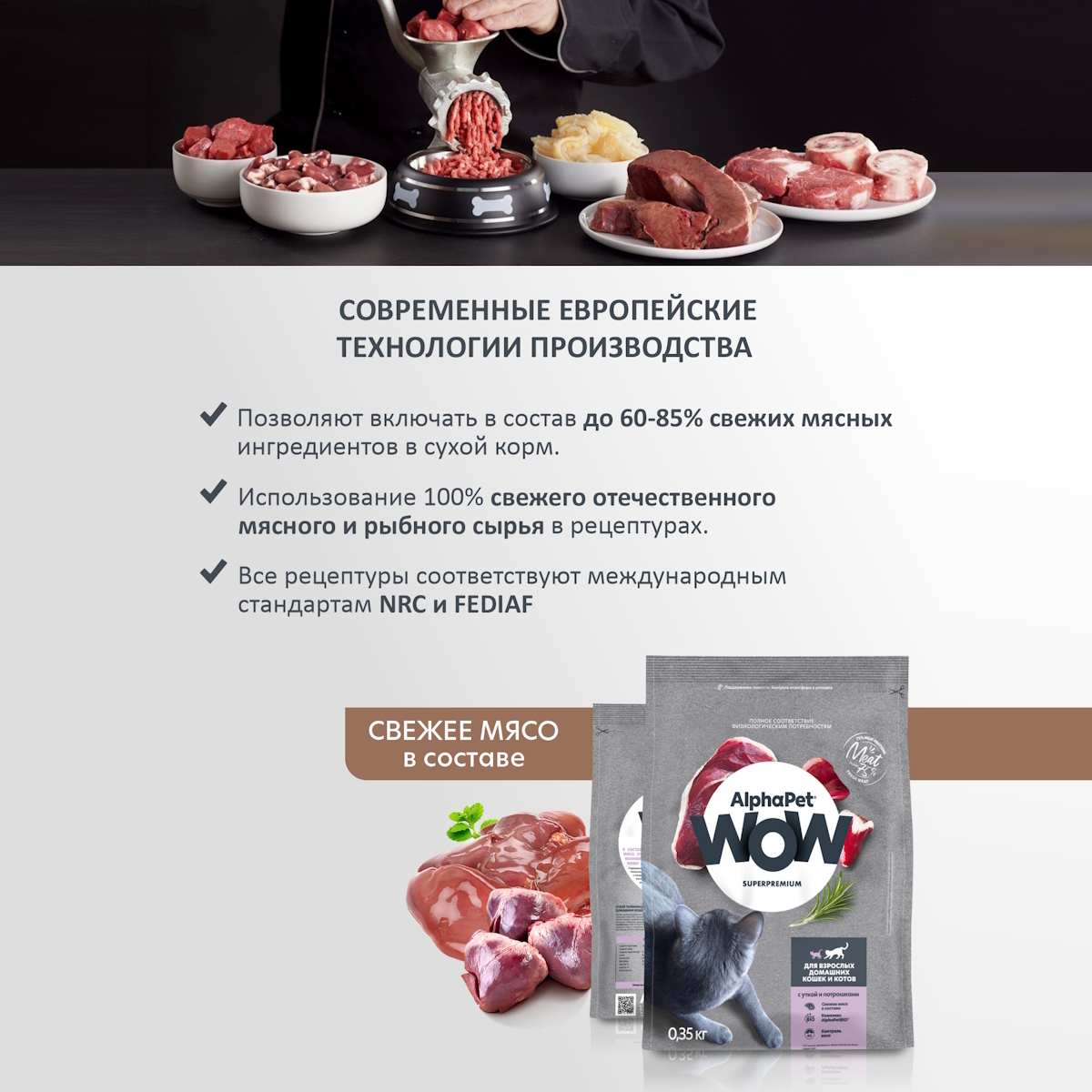 Сухой корм AlphaPet WOW Superpremium для взрослых домашних кошек и котов с  уткой и потрошками купить с доставкой в интернет-магазине зоогастроном.ру