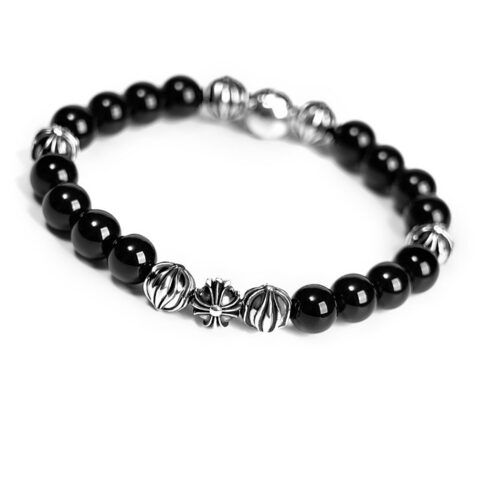 ONYX BEAD BRACELET 8MM (8 SILVER BEADS)