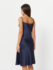 Платье-комбинация темно-синяя из шелкового атласа