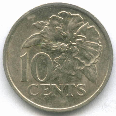 10 центов 1980 год. Тринидад и Тобаго. Гибискус. Медно-никель, диаметр 16.2 мм. XF