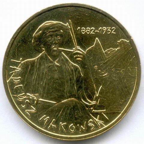 2 злотых 2005 год. Польша. Художник Тадеуш Маковский. Латунь, диаметр 27 мм. AUNC