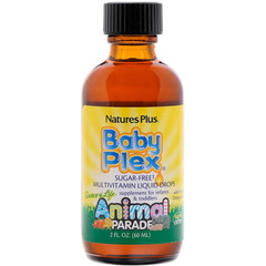 Nature's Plus, Source of Life, Animal Parade, Baby Plex, жидкие мультивитаминные капли без сахара, с натуральным вкусом апельсина, 2 жидкие унции (60 мл)