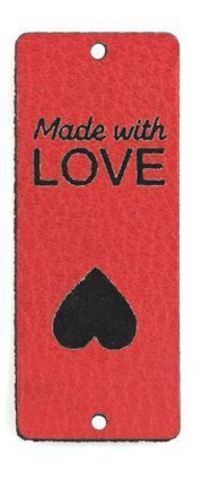 Нашивка Made with love 5х2 см кожа вертикальная 2 отверстия