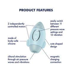 Стимулятор клитора с воздушной стимуляцией и вибрацией Satisfyer Mission Control (голубой)
