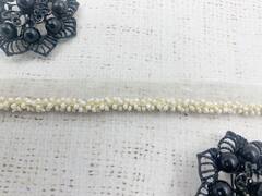 Кант на органзе с бисером, ш. 1 см, бисер ш. 0,5 см, светло-бежевый
