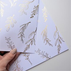 Лист односторонней бумаги с фольгированием, цвет белый, Золотые Веточки 30,5х30,5 см