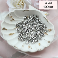 Зажимная (укрывная бусина) бусина 4 мм, родирование, 100 шт, КТ054