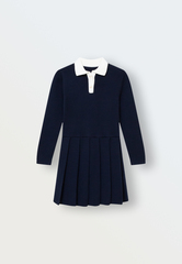 Платье вязаное с белым воротничком (темно-синий)