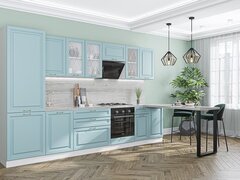 Прямая модульная кухня Ницца-02 Голубой - Белый 2140*3300*600