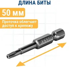 Бита отверточная ПРАКТИКА Профи Torx Tamper-15 х 50мм (2шт) (776-447)