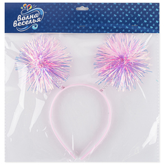 Ободок, Пушистые шарики, Розовый, Хамелеон, 1 шт.