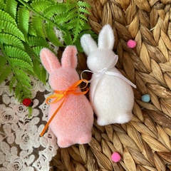 Зайчик, заяц, кролик с бантиком, фигурка бархатистая, Пасхальный декор, размер 4*4,5*10,5 см, набор 2 шт.