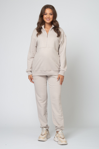 Спортивный костюм для беременных и кормящих 15825 серый беж